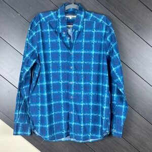 International Laundry Mens Button Up Shirt‎ Plaid Large Blue Cotton Casual